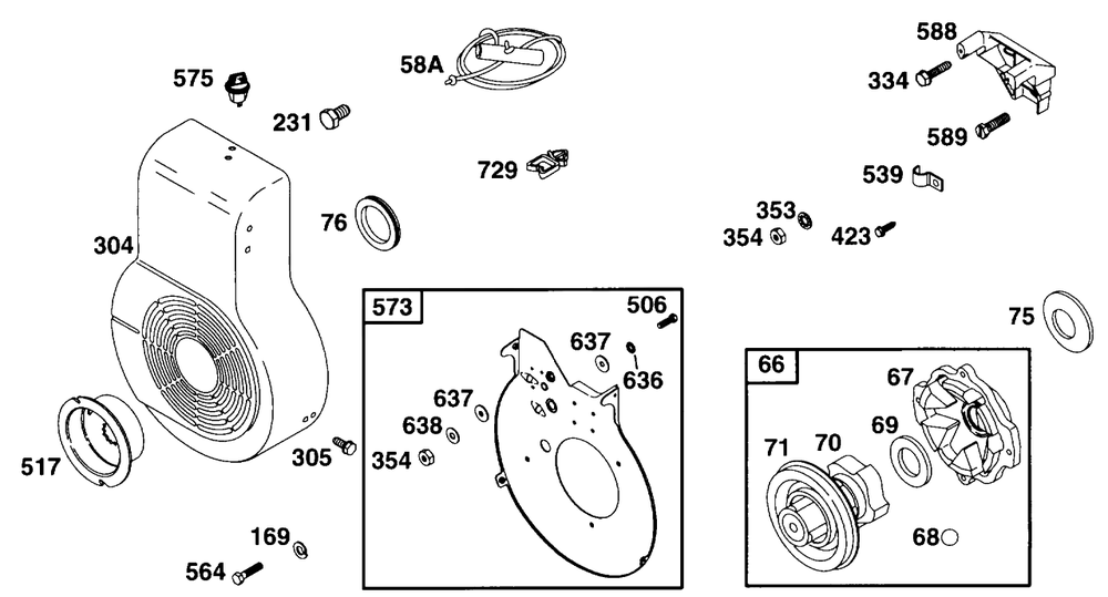 Blower Hsg, Back Plate Diagram and Parts List for 233452-0636-XX  Briggs and Stratton Engine